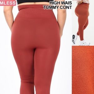 High Waist FLEECE Leggings L/XL Rust Stretch Warm winter